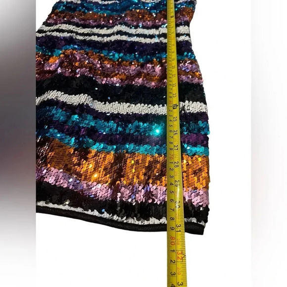 Shop 17 Multicolor Striped Sequin Mini Dress Sz L - Picture 9 of 9